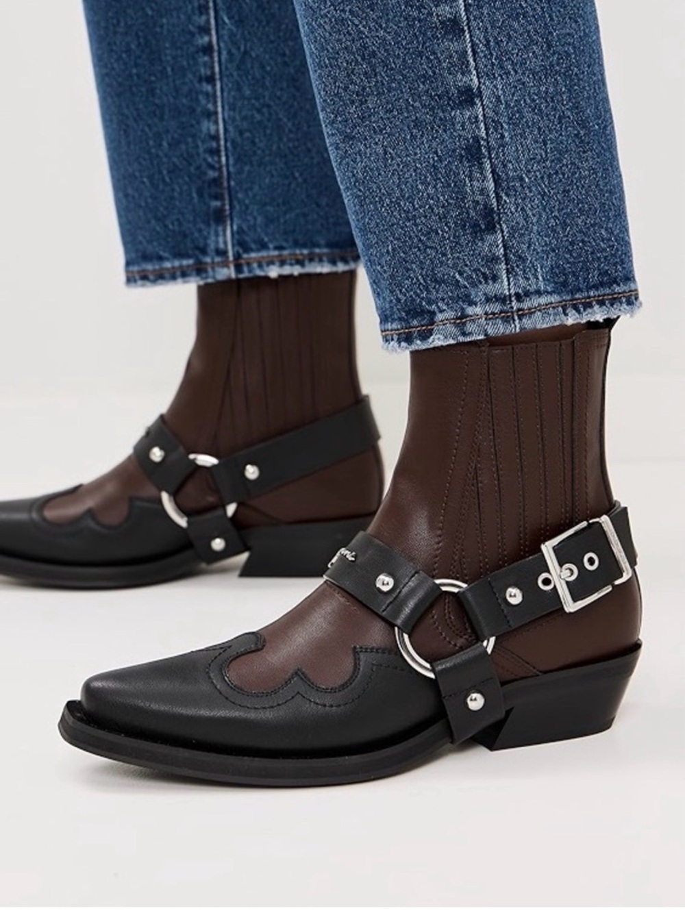 Ganni Two-Tone Western Ankle Boots